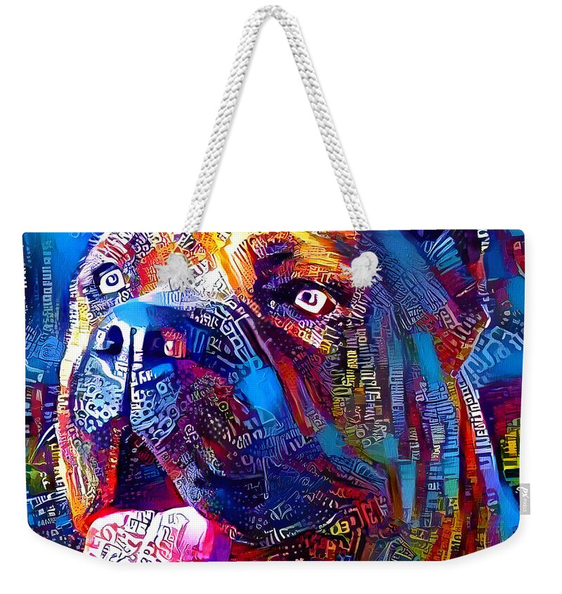 Cane Corso Weekender Tote Bag featuring the digital art Cane Corso head - colorful painting by Nicko Prints