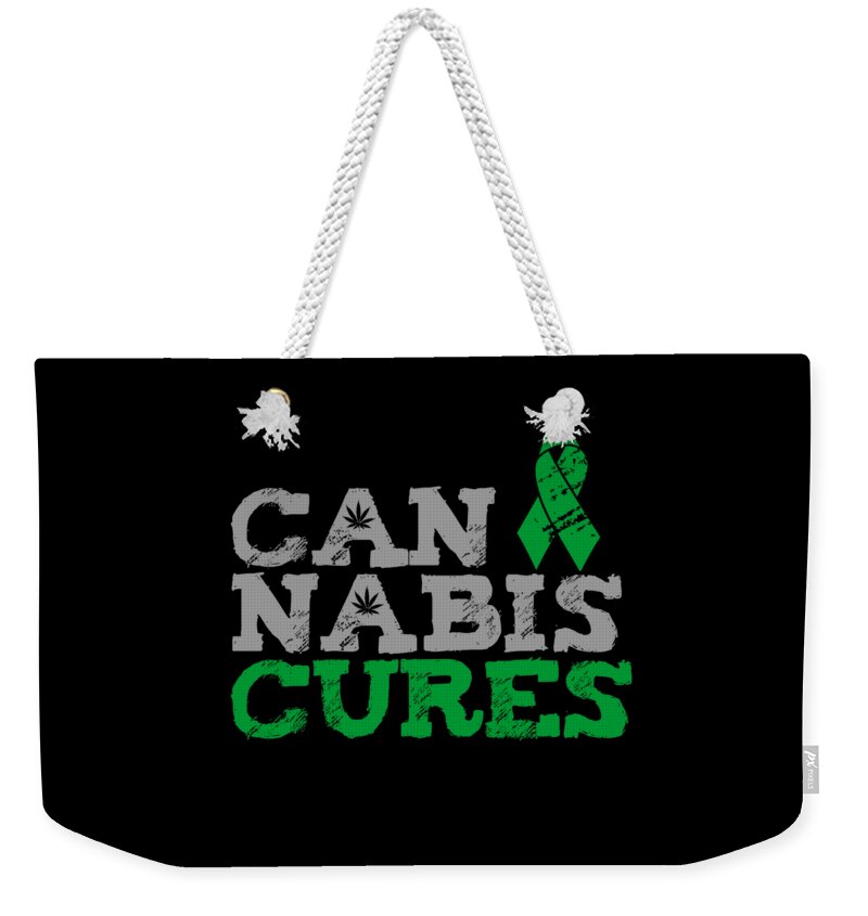 Funny Weekender Tote Bag featuring the digital art Cannabis Cures THC 420 CBD by Flippin Sweet Gear