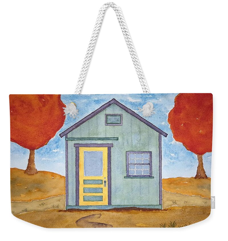 Watercolor Weekender Tote Bag featuring the painting Cannery Row Shack by John Klobucher