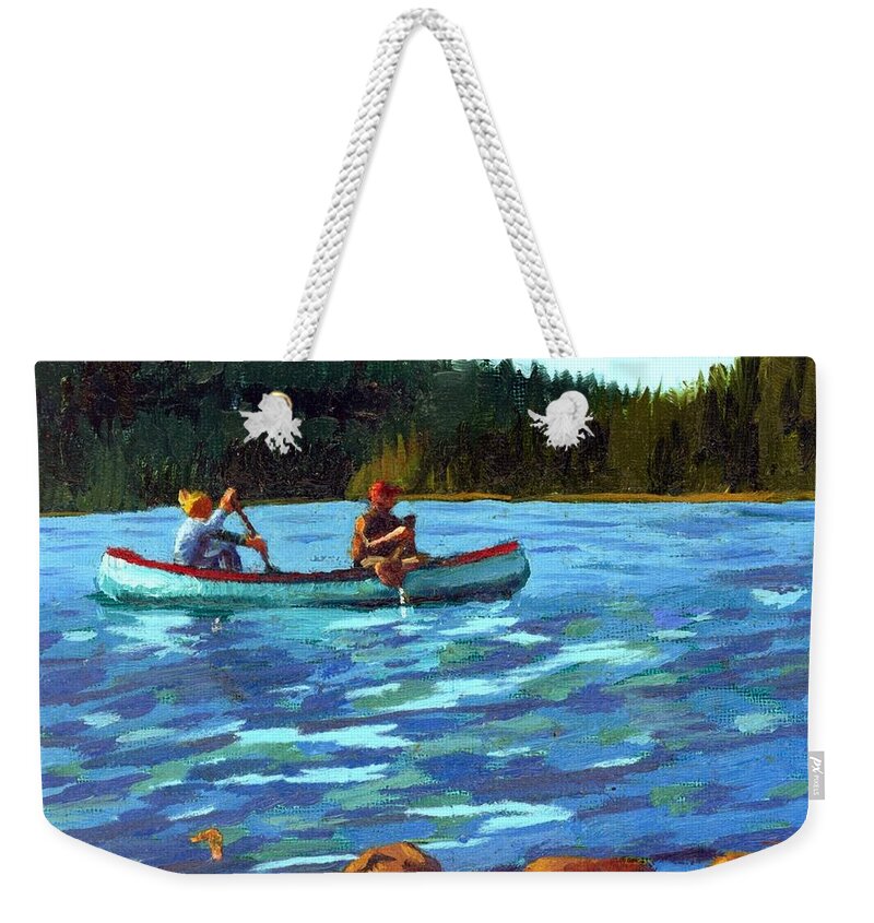 Canoe Weekender Tote Bag featuring the painting Canoers by Alice Leggett