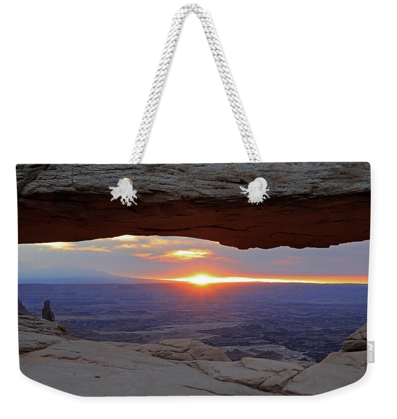 Canyonlands National Park Weekender Tote Bag featuring the photograph Canyonlands National Park -Sunrise from Mesa Arch by Richard Krebs
