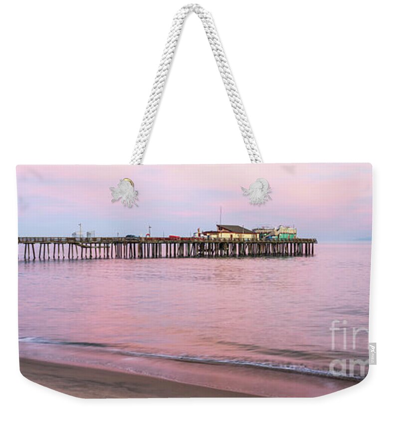 America Weekender Tote Bag featuring the photograph Capitola Beach Wharf Pier Sunset Panoramic Photo by Paul Velgos