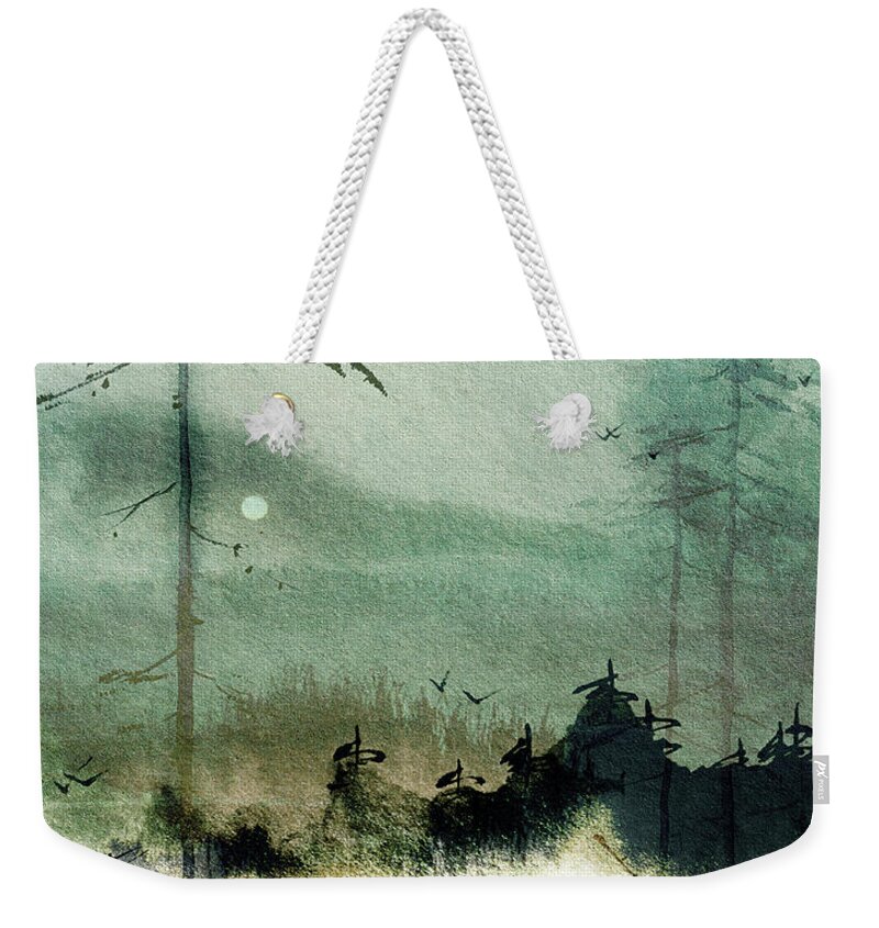 Seascape Weekender Tote Bag featuring the mixed media Carolina Blue Moon by Colleen Taylor