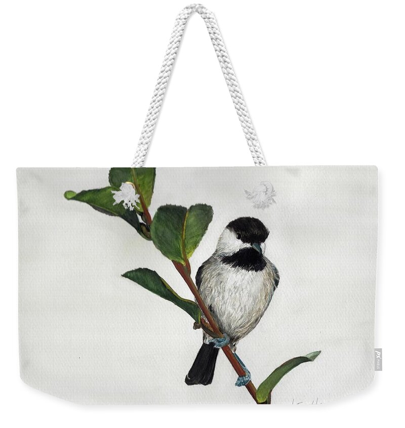 Branch Weekender Tote Bag featuring the painting Carolina Chickadee by Heather E Harman