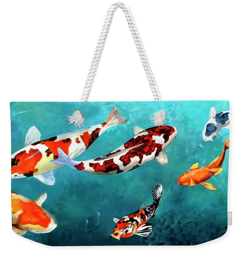 Koi Weekender Tote Bag featuring the painting Carpe A Colori by Guido Borelli