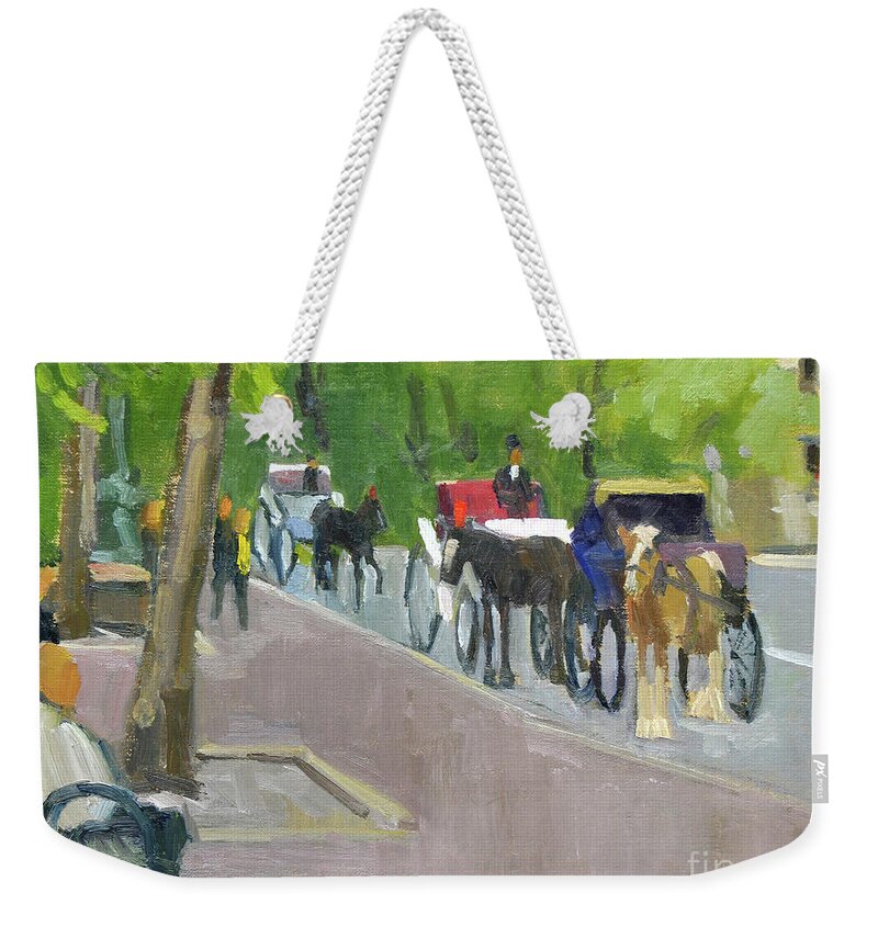 Horse Weekender Tote Bag featuring the painting Carriages, Central Park, New York City by Paul Strahm