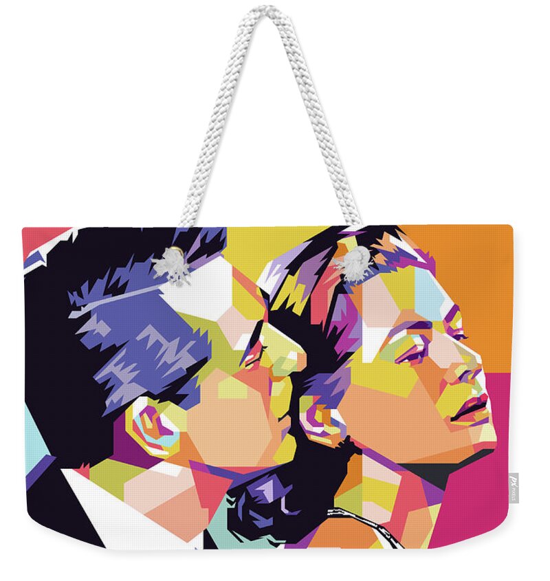 Cary Weekender Tote Bag featuring the mixed media Cary Grant and Ingrid Bergman by Stars on Art