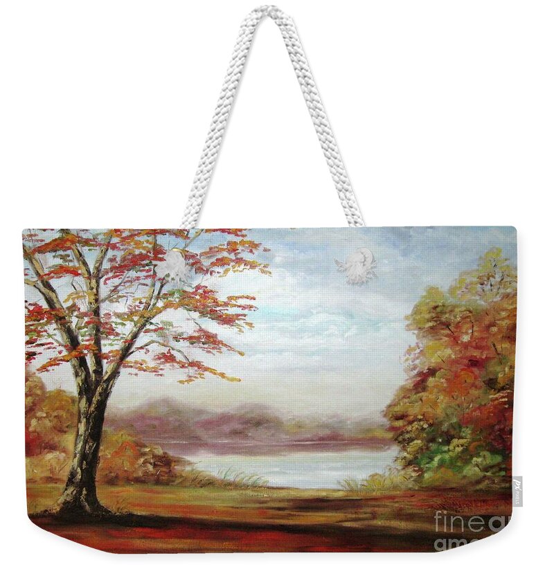 Kildaire Farm Weekender Tote Bag featuring the painting Cary North Carolina Kildaire Farm Pond by Catherine Ludwig Donleycott