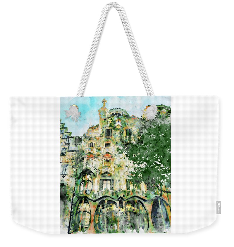 Marian Voicu Weekender Tote Bag featuring the painting Casa Batllo Barcelona by Marian Voicu