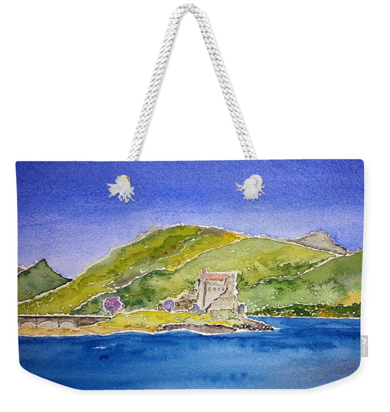 Watercolor Weekender Tote Bag featuring the painting Castle Eilean Donan by John Klobucher
