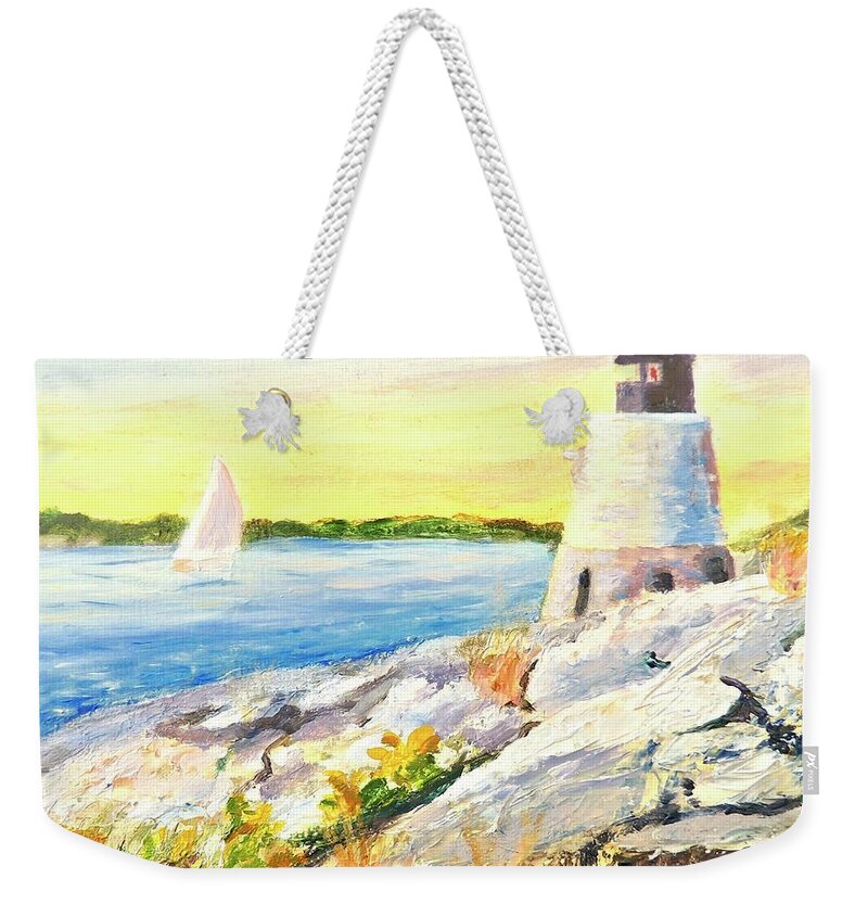 Castle Hill Lighthouse Weekender Tote Bag featuring the painting Castle Hill Light House Newport RI by Patty Kay Hall