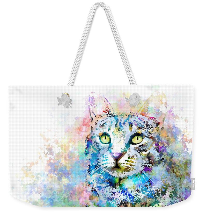 Cat Weekender Tote Bag featuring the digital art Cat 674 by Lucie Dumas