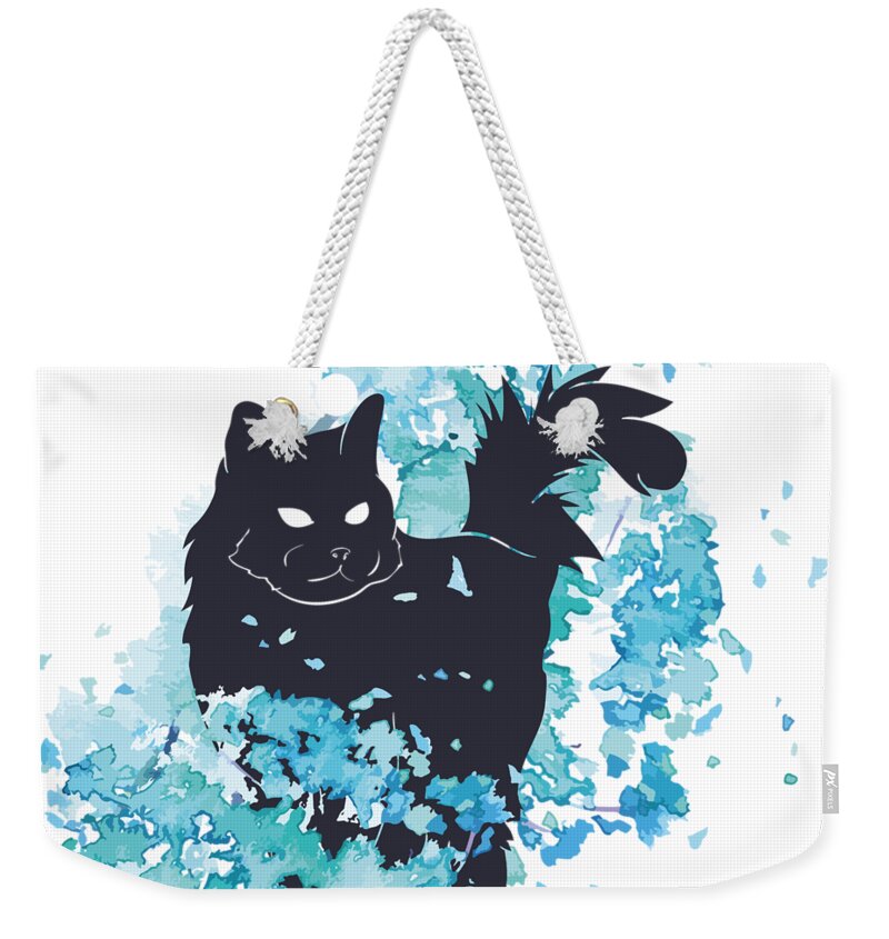 Cat Weekender Tote Bag featuring the digital art Cat black and blue watercolor by Matthias Hauser