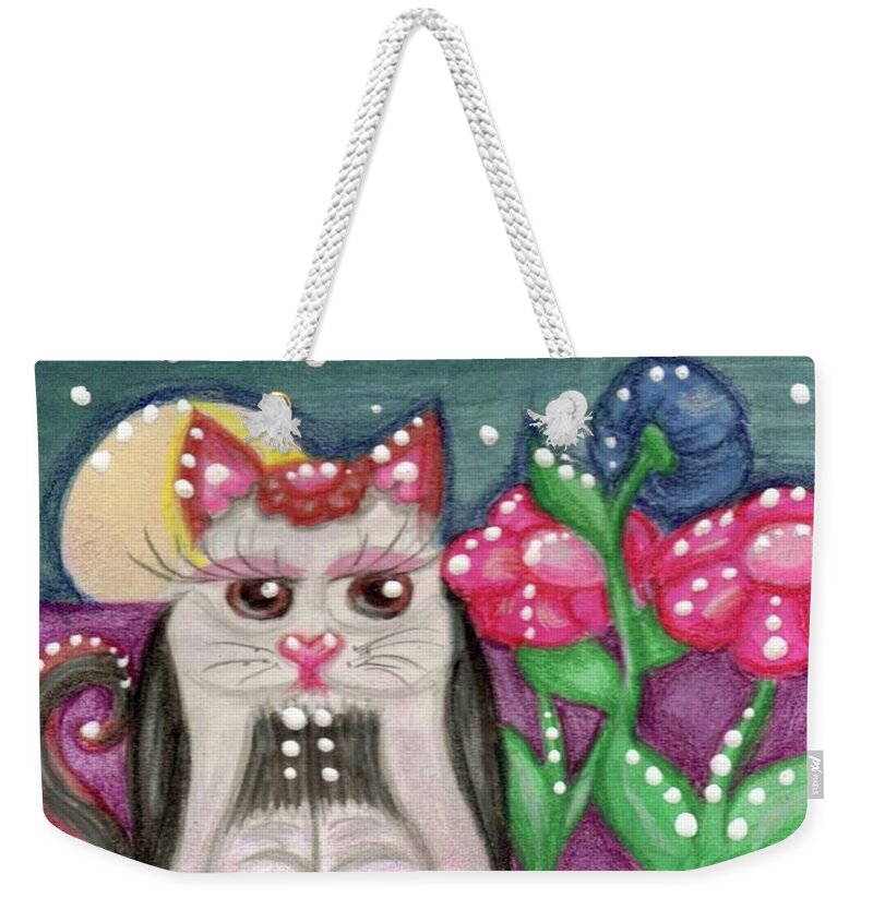 Cat Painting Weekender Tote Bag featuring the painting Cat in Moonlight by Monica Resinger