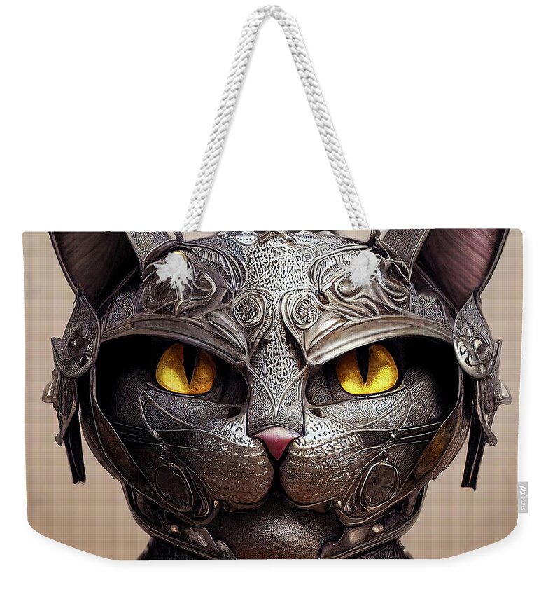 Cat Weekender Tote Bag featuring the digital art Cat Knight Portrait 01 by Matthias Hauser