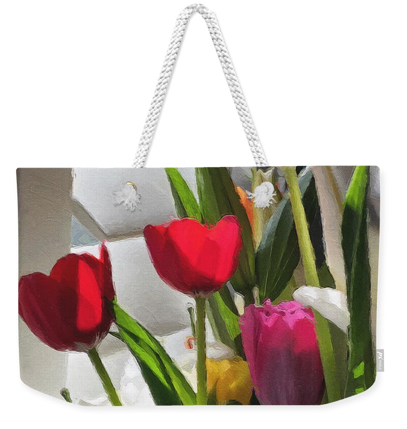 Tulips Weekender Tote Bag featuring the photograph Catching the Morning Light by Brian Watt
