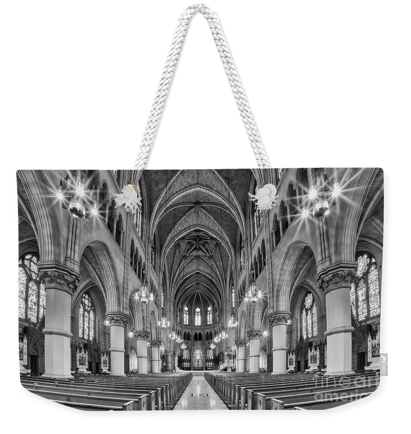 Architecture Weekender Tote Bag featuring the photograph Cathedral Basilica of the Sacred Heart 1 bw by Jerry Fornarotto