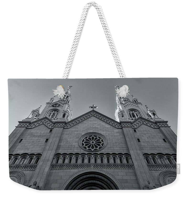 St. Peter And Paul Church Weekender Tote Bag featuring the photograph Cathedral Bw by Jonathan Nguyen