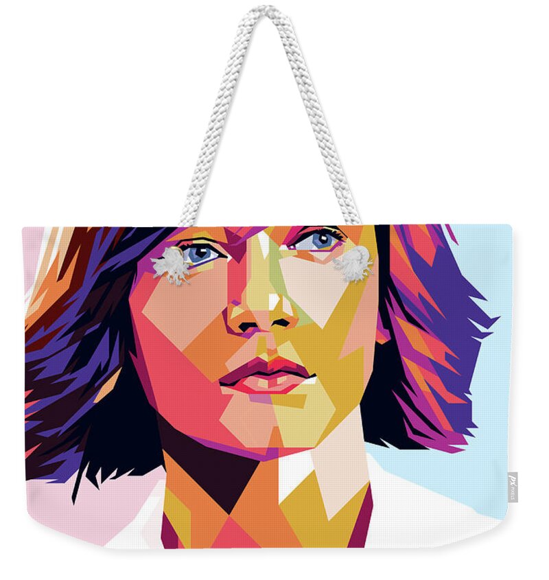 Catharine Weekender Tote Bag featuring the painting Catherine Zeta-Jones illustration by Movie World Posters