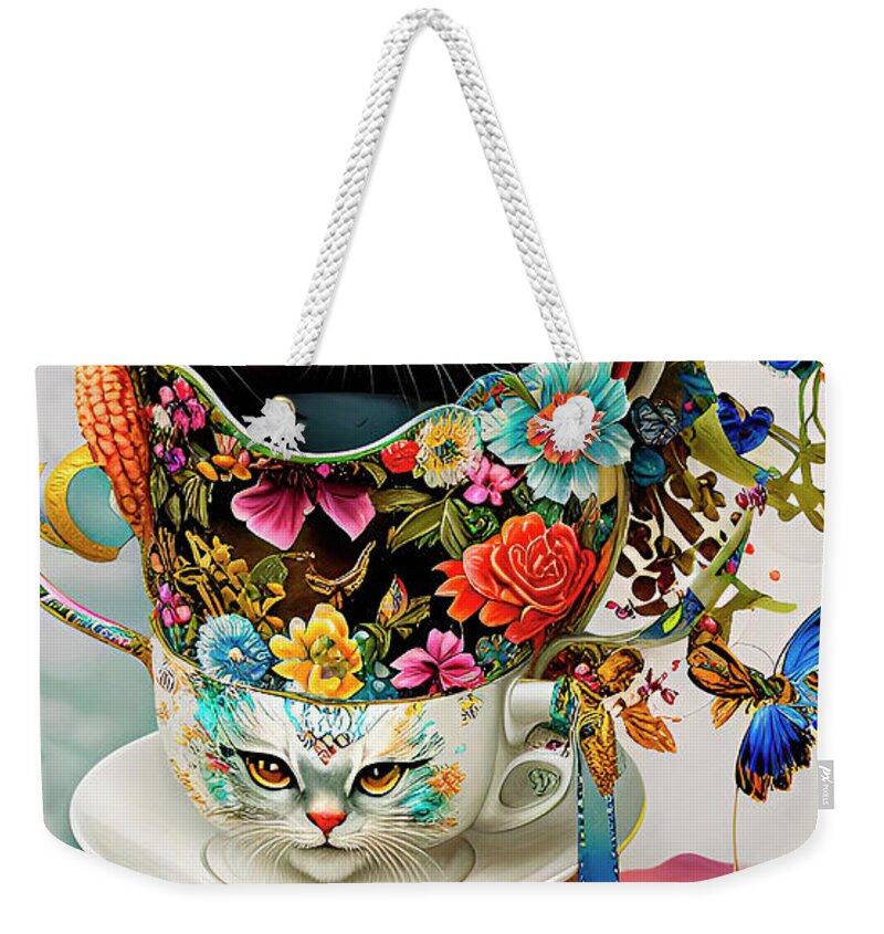 Digital Art Weekender Tote Bag featuring the digital art Cats in A Cup 2 Ginette In Wonderland Decorative Art by Ginette Callaway