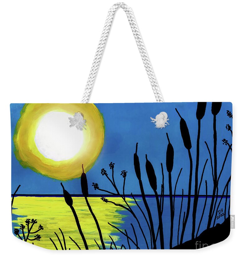 Moon Weekender Tote Bag featuring the painting Cattails In The Moonlight by D Hackett