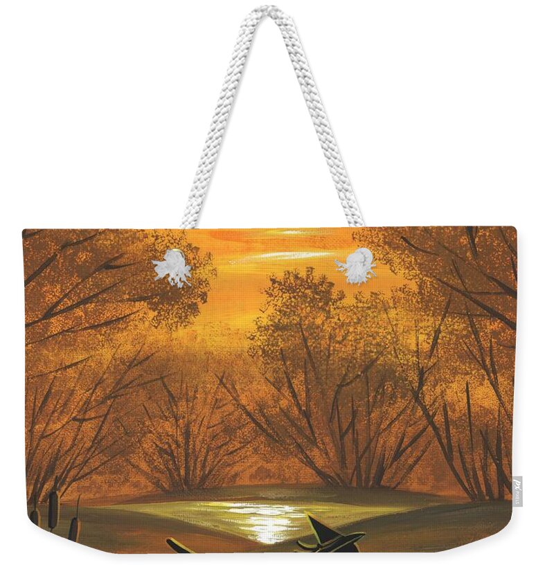 Halloween Weekender Tote Bag featuring the painting Catwitch Of Salem Forest by Margaryta Yermolayeva