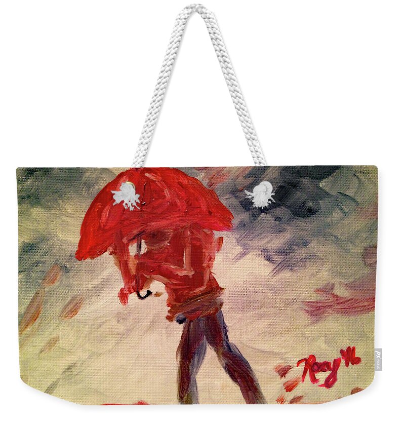 Rain Weekender Tote Bag featuring the painting Caught by Roxy Rich