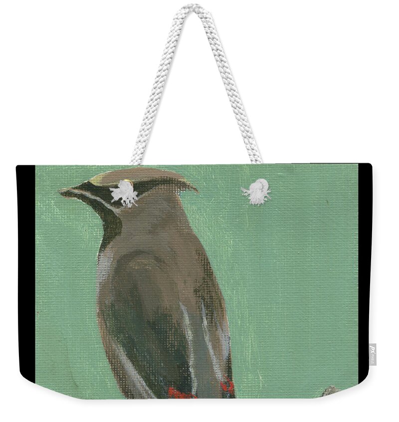 Bird Weekender Tote Bag featuring the painting Cedar Waxwing by Tim Nyberg