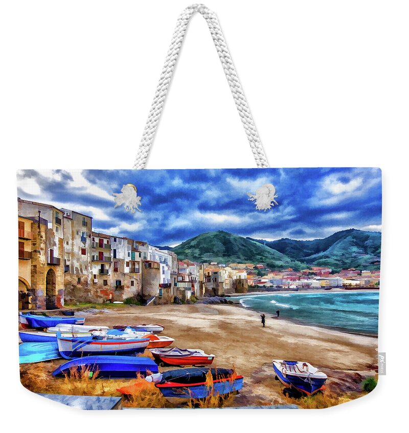 Italy Weekender Tote Bag featuring the photograph Cefalu Waterfront by Monroe Payne