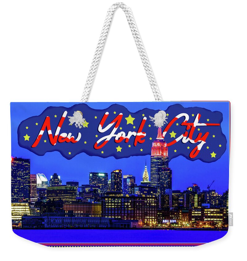 New York City Skyline At Night Weekender Tote Bag featuring the photograph Celebrate New York City by Az Jackson
