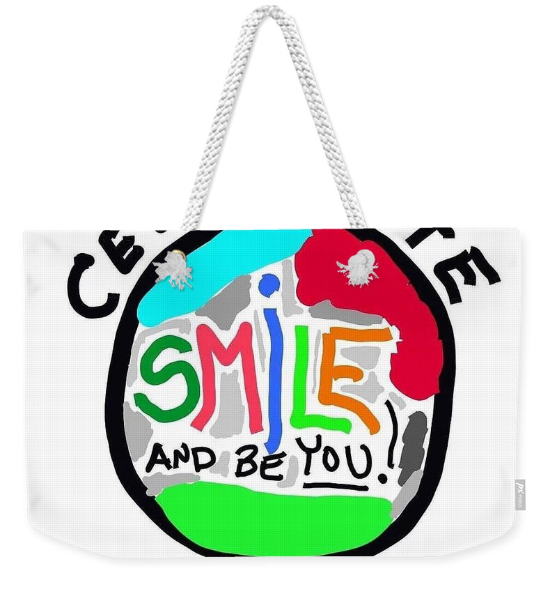 Celebrate Weekender Tote Bag featuring the digital art Celebrate YOU - Smile by ToNY CaMM