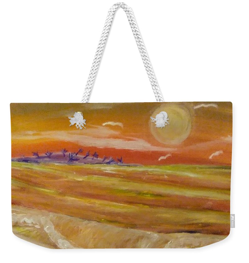 Sunset Weekender Tote Bag featuring the painting Celestial Beach by Andrew Blitman
