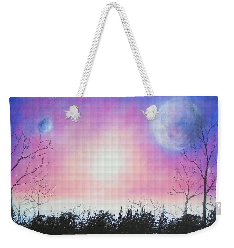 Celeste Weekender Tote Bag featuring the pastel Celestial Tiddings by Jen Shearer