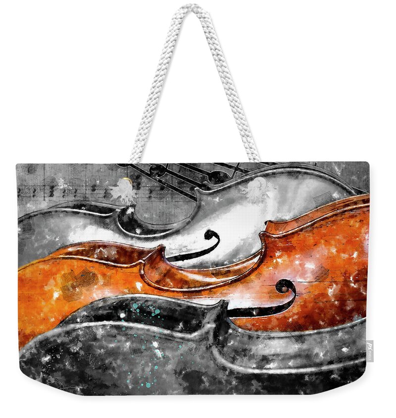 Cello Weekender Tote Bag featuring the digital art Cello's by Rob Smith's