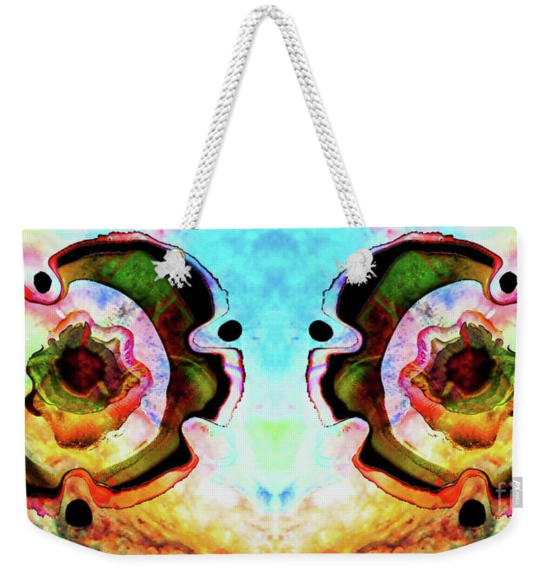 Abstract Cells Weekender Tote Bag featuring the painting Cells Duality by Jolanta Anna Karolska