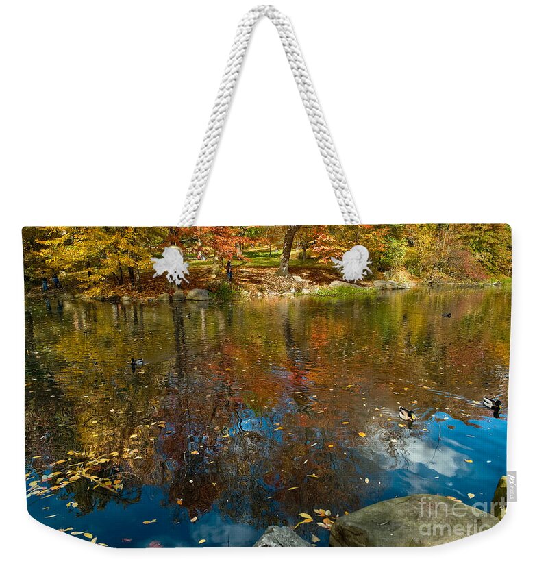 The Pool Weekender Tote Bag featuring the pyrography Central Park at 103rd Street by Afinelyne