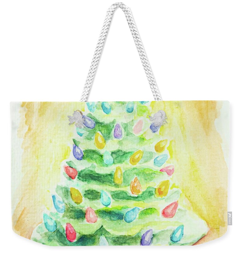 Christmas Weekender Tote Bag featuring the painting Ceramic Christmas Tree with Lights by Brett Hardin