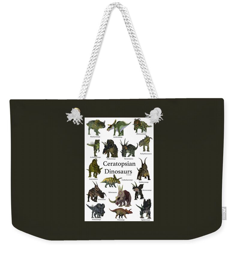 Ceratops Weekender Tote Bag featuring the digital art Ceratopsian Dinosaurs by Corey Ford