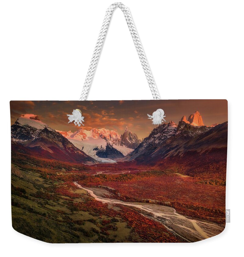 Cerro Torre Weekender Tote Bag featuring the photograph Cerro Torre Sunrise by Henry w Liu