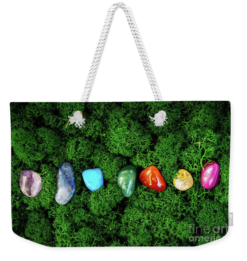 Aura Weekender Tote Bag featuring the photograph Chakra Crystals by Anastasy Yarmolovich