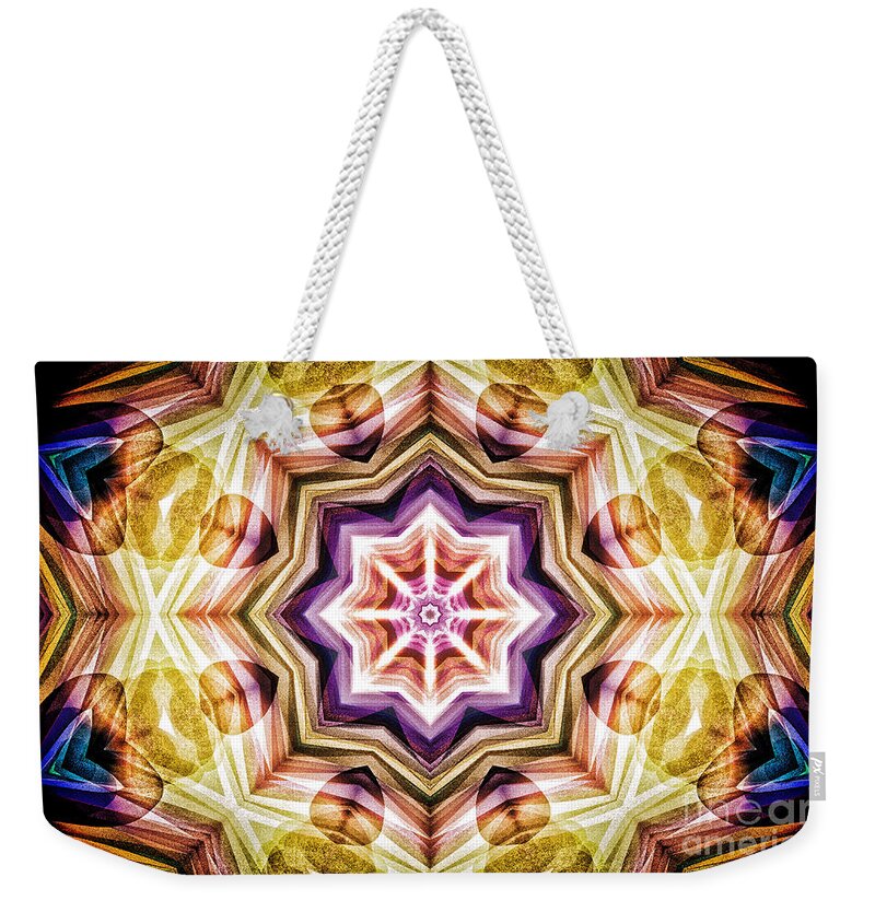 Mandala Weekender Tote Bag featuring the photograph Chalky Hearts and Stars Mandala by Onedayoneimage Photography