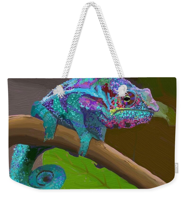 Chameleon Weekender Tote Bag featuring the digital art Chameleon by Anne Marie Brown