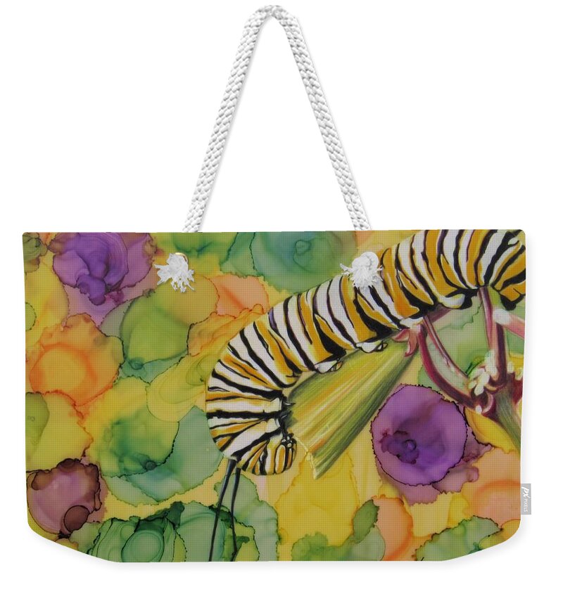 Caterpillar Weekender Tote Bag featuring the drawing Change from Above by Kelly Speros