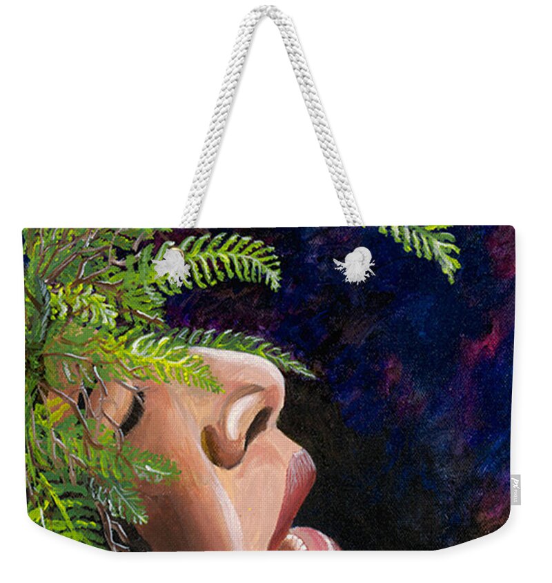 Hula Weekender Tote Bag featuring the painting Chanter by Megan Collins