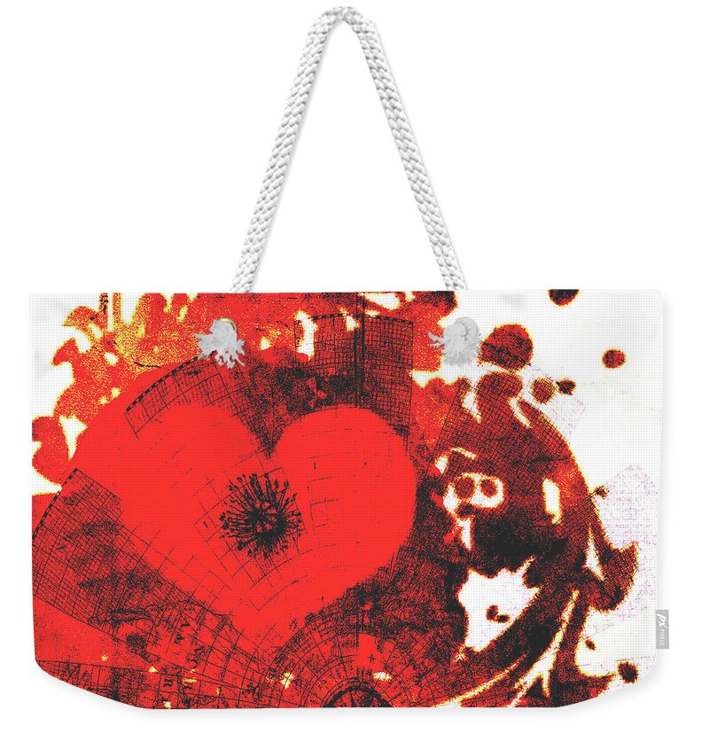 Heart Weekender Tote Bag featuring the mixed media Chaotic Heart by Moira Law