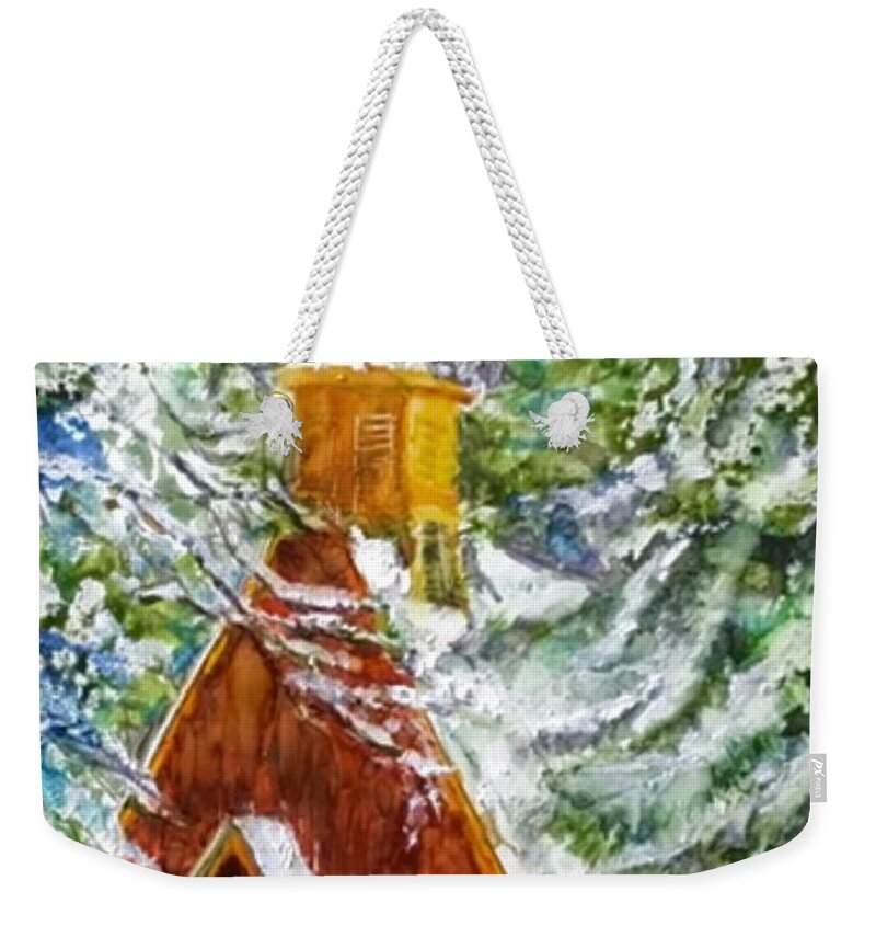 Church Weekender Tote Bag featuring the painting Chapel by Moonllight by Cheryl Wallace