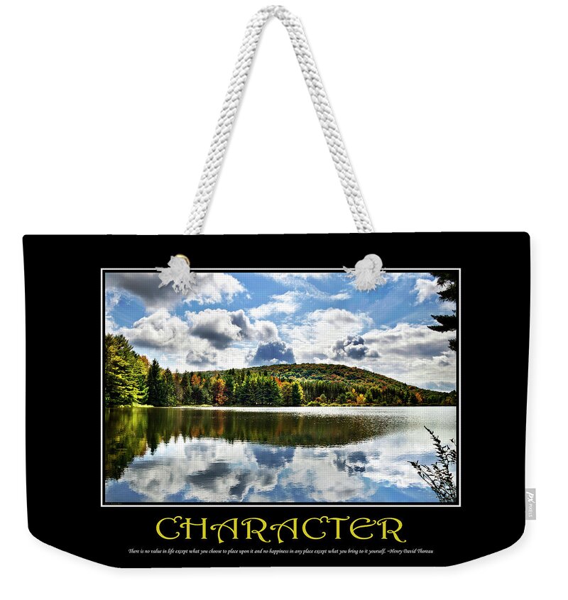 Inspiring Weekender Tote Bag featuring the mixed media Character Inspirational Motivational Poster Art by Christina Rollo