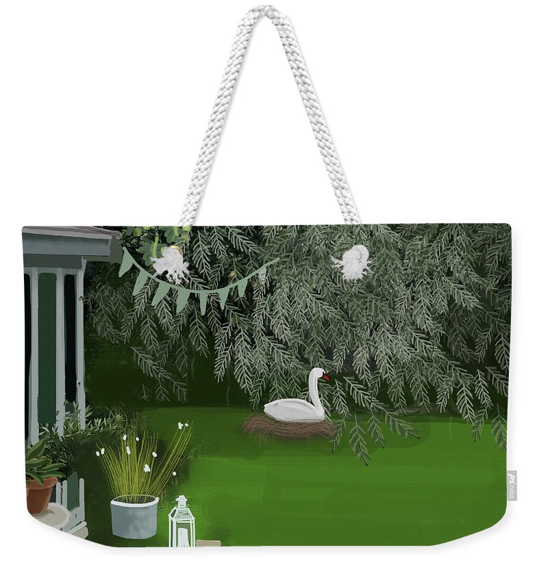Swan Weekender Tote Bag featuring the digital art Charlotte's Swan by Donna Huntriss