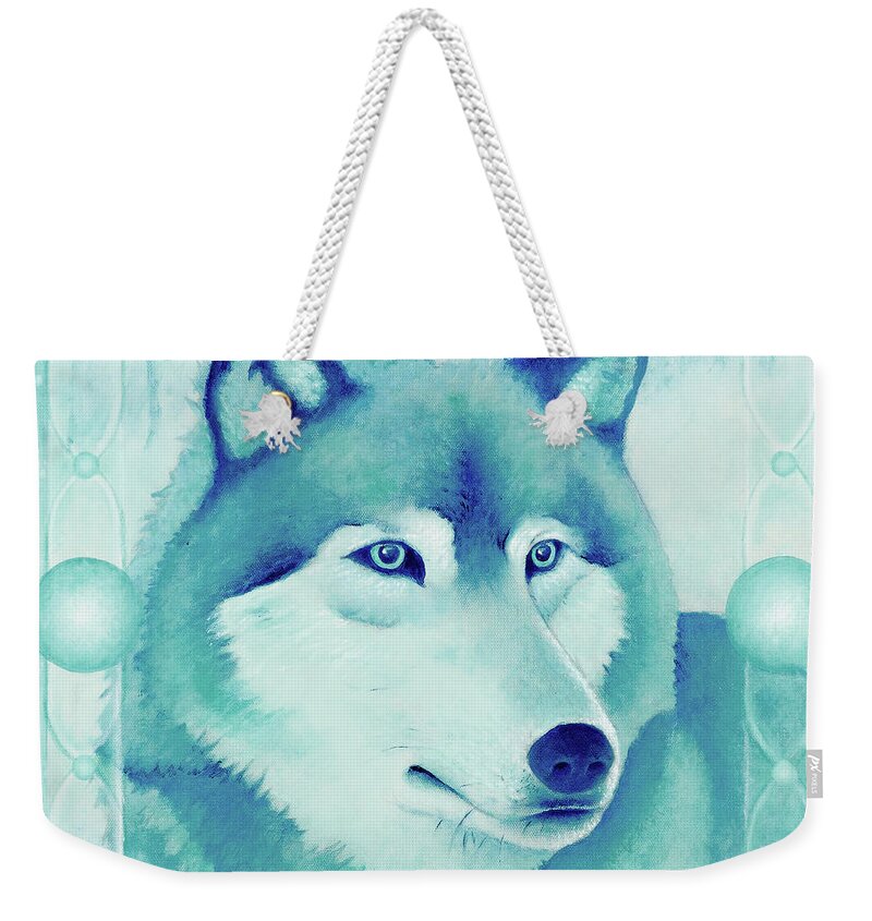 Native American Weekender Tote Bag featuring the painting Chasing Wolf by Kevin Chasing Wolf Hutchins