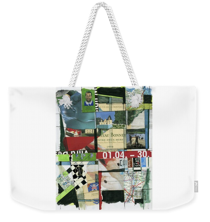 Collage Weekender Tote Bag featuring the mixed media Chateau Bonnet by Paul HAIGH